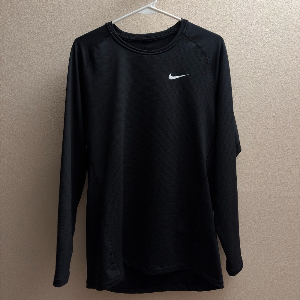 Nike Black Long Sleeve Performance Top with White Swoosh